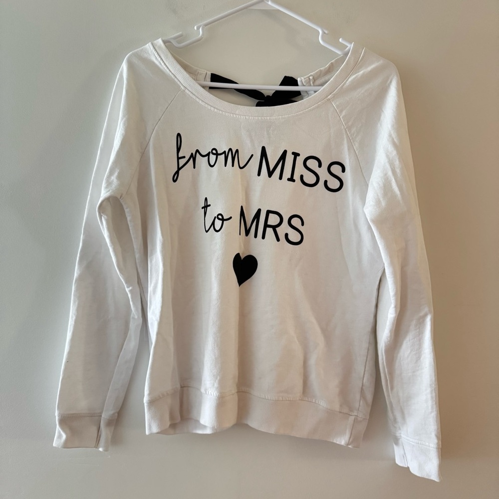 Elegant White 'From Miss to Mrs' Long Sleeve Tee